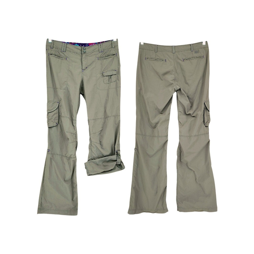 REI Cargo Pants L 14-16 Girls Olive Green Roll Up Convertible Hiking Outdoor